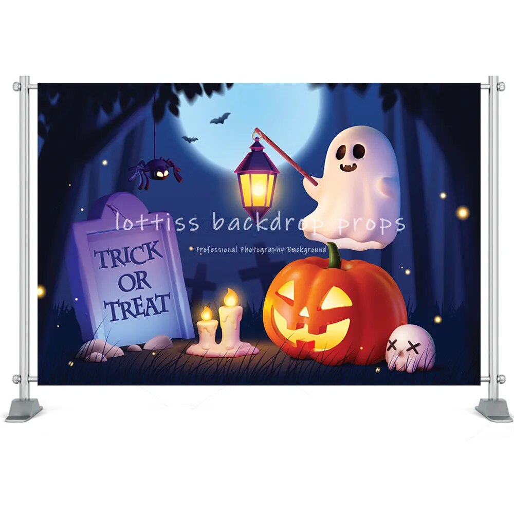 Halloween Big Pumpkin Lanter Background Horror Moon Night Cemetery Photography Kids Birthday Portrait aBackdrop Photo Studio