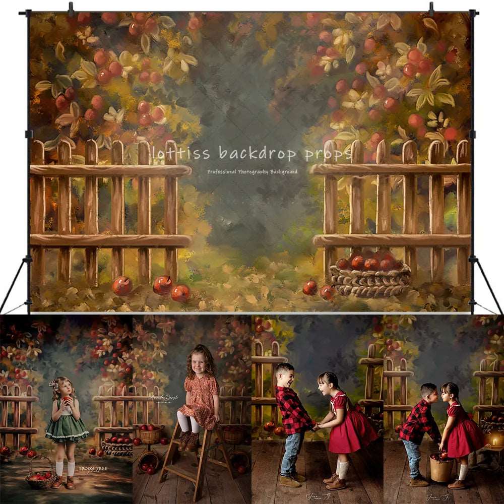 Autumn Apple Picking Backdrops Baby Kids Photography Props Child Adult Phtotocall Fall Forest Backgound