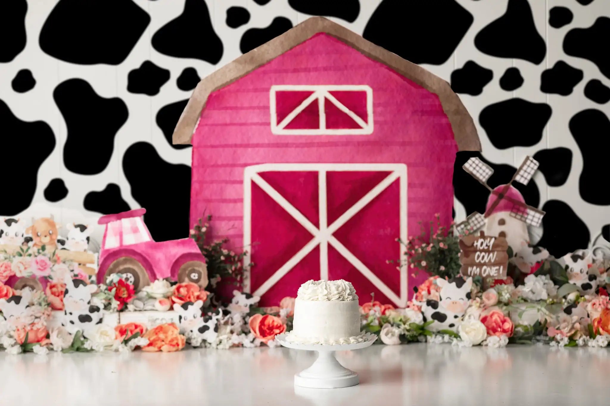 Holy Cow Pink Barn Backdrop Kids Baby Cake Smash Photography Props Child Girls Adult Photo Shoot Studio Backgrounds