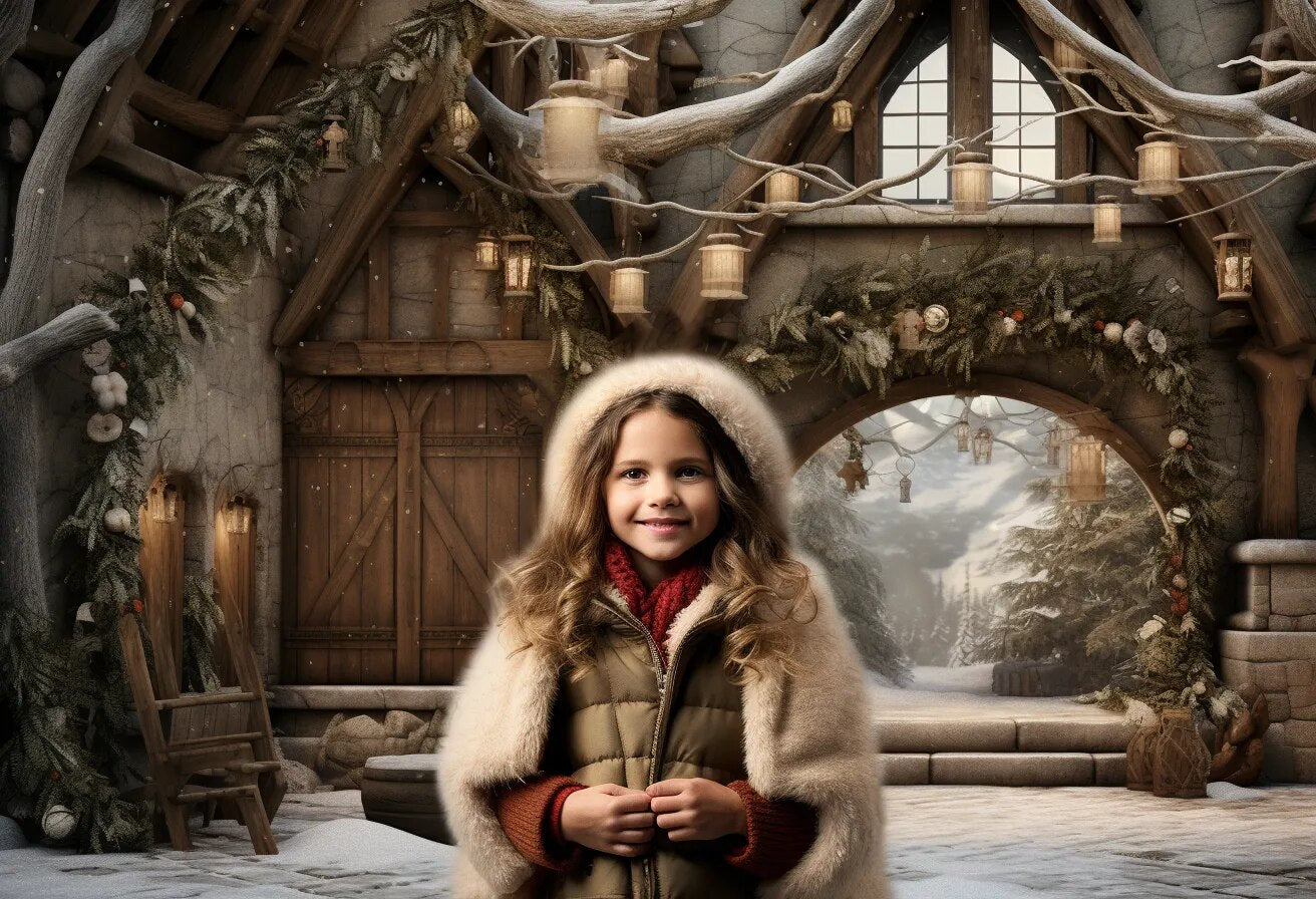 Winter Rustic Backdrops Kids Baby Photography Props Child Adult Photocall Decors Christmas Trees Snowy Town Background