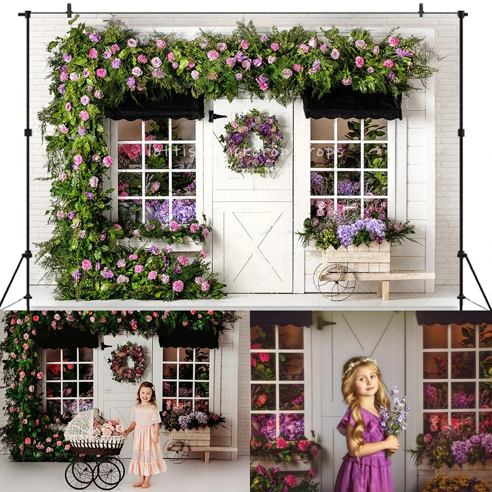 Village Florist Backdrops Girl Kids Photography Props Child Adult Photocall Decors Spring Flower Store Background