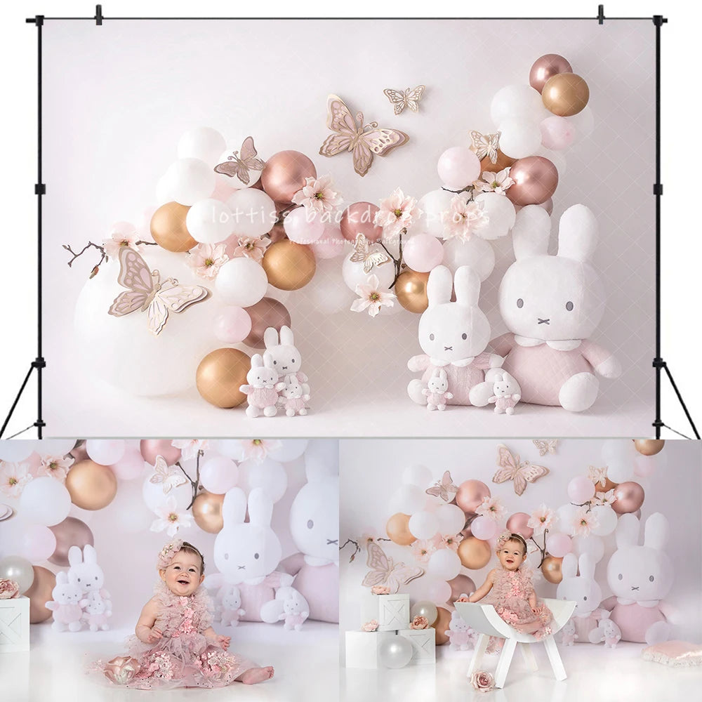 Butterflies Bunnies Blossoms Backdrops Kids Baby Easter Photography Child Girl Photocall Spring Balloons Photo Backgrounds