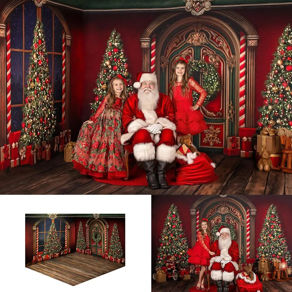 Santas Regal Workshop View Photo Backdrop Xmas Tree Decorated Adult Family Party Photocall Photograhy Background