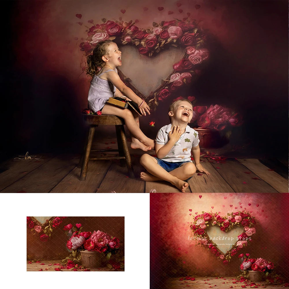 Floral Heart Wall Valentines Backdrops Kids Baby Photography Child Girl Photocall Decors Pink Rose Flower Backgrounds