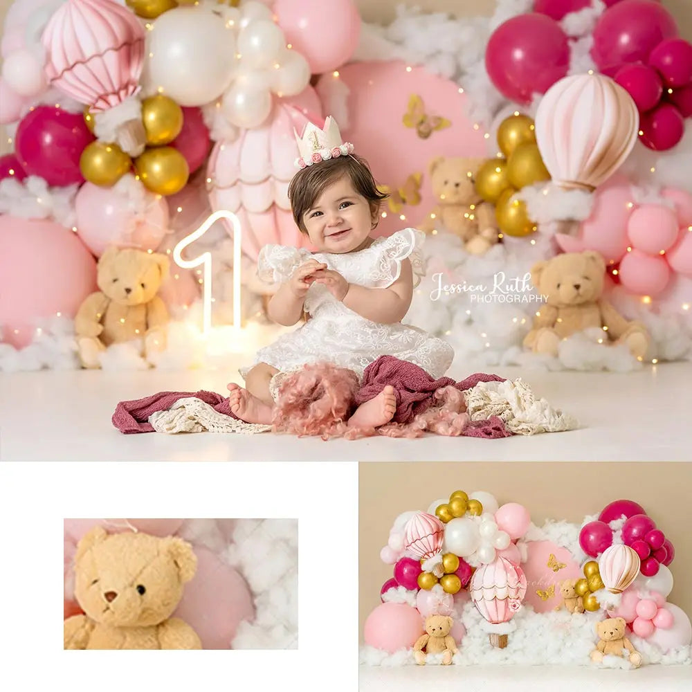 Bear Hot Air Balloons Photography Backdrop Girls Adult Birthday Studio Backgrounds Kids Baby Cake Smash Photocall Decors