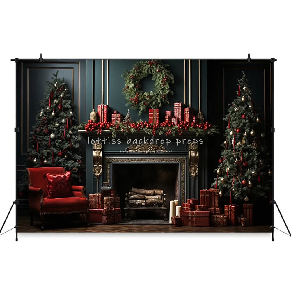 Christmas Classic Fireplace Backdrops Kids Baby Photography Props Child Adult Festival Xmas Treees Living Room Background