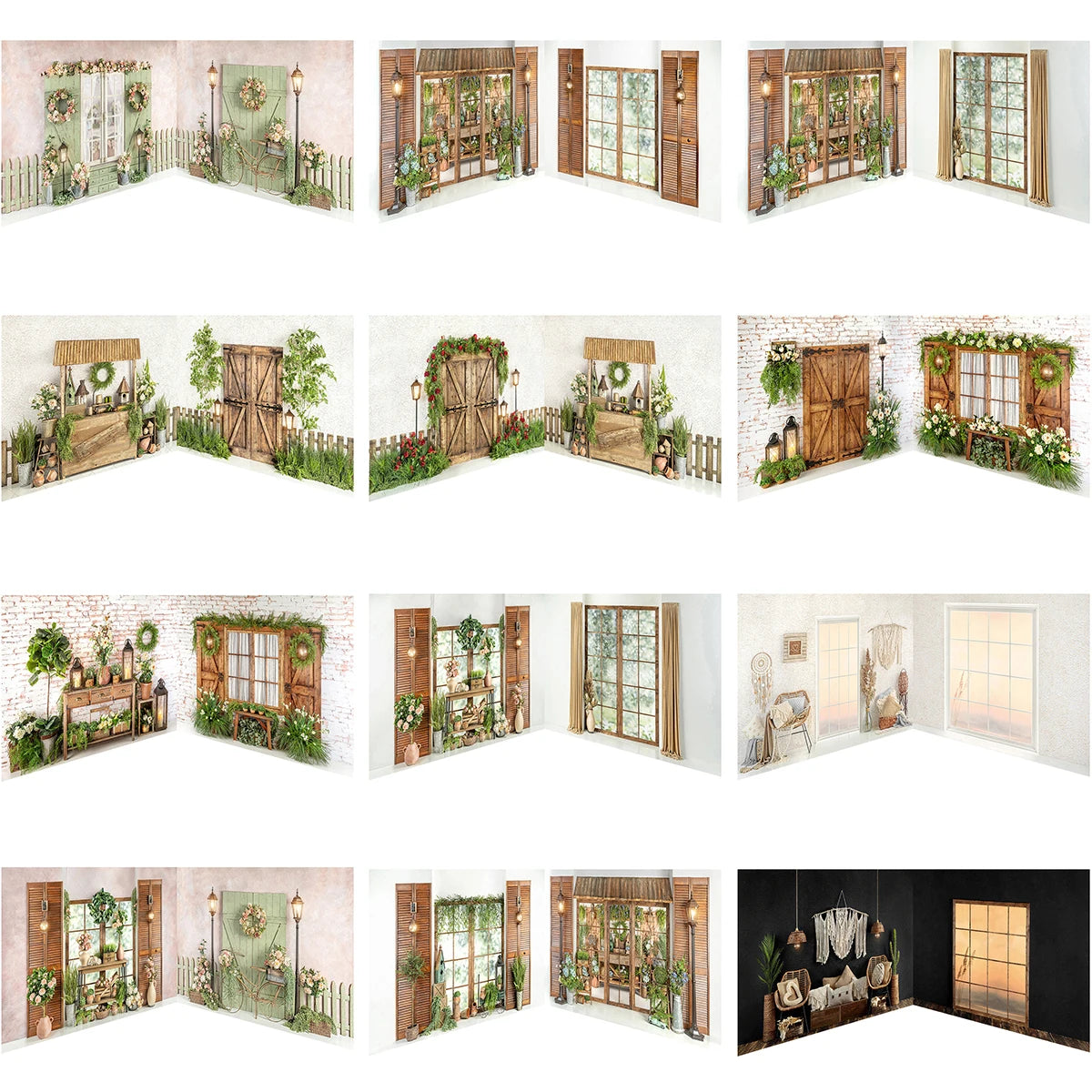 Floal Door Spring Theme Backdrops Kids Girl Photography Child Adult Photocall Flower Wooden Door Rose Plants Backgrounds