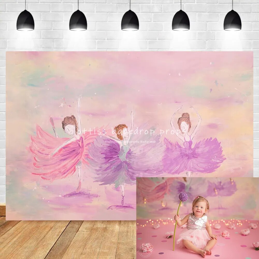 Ballerina Girl Photogrphy Backdrops Child Birthday Cakesmash Photocall Props Baby Kids Ballet Dancing Portrait Background