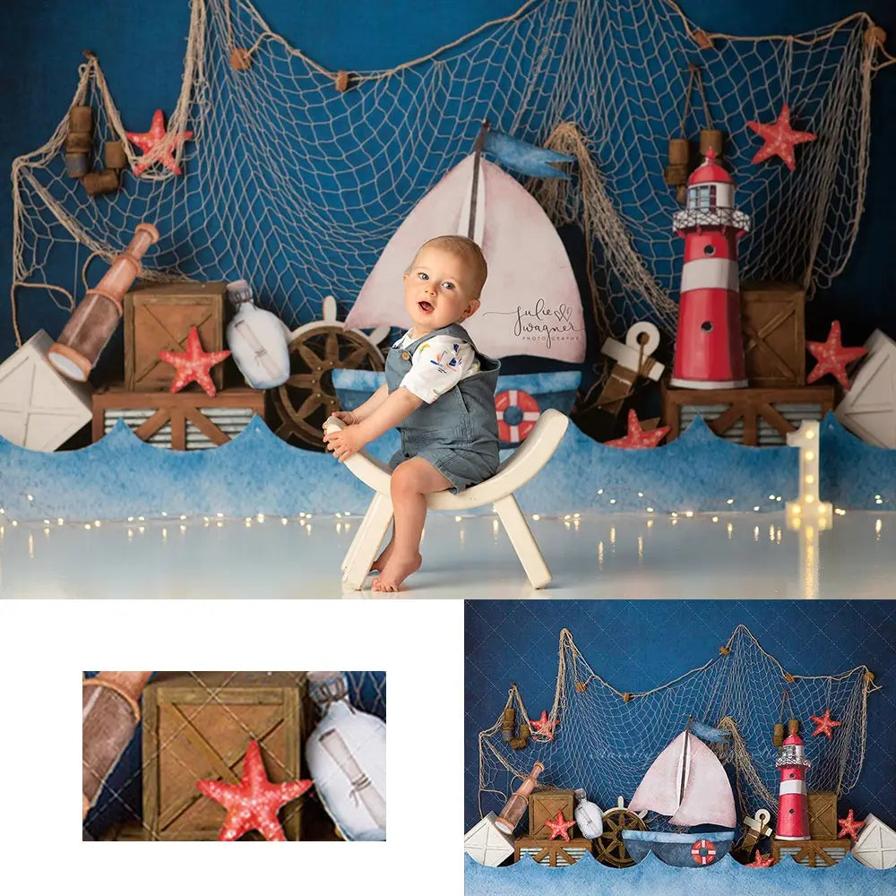 Sea Boat Photography Backdrop Kids Baby Cake Smash Photocall Decors Child Boys Adult Birthday Studio Backgrounds