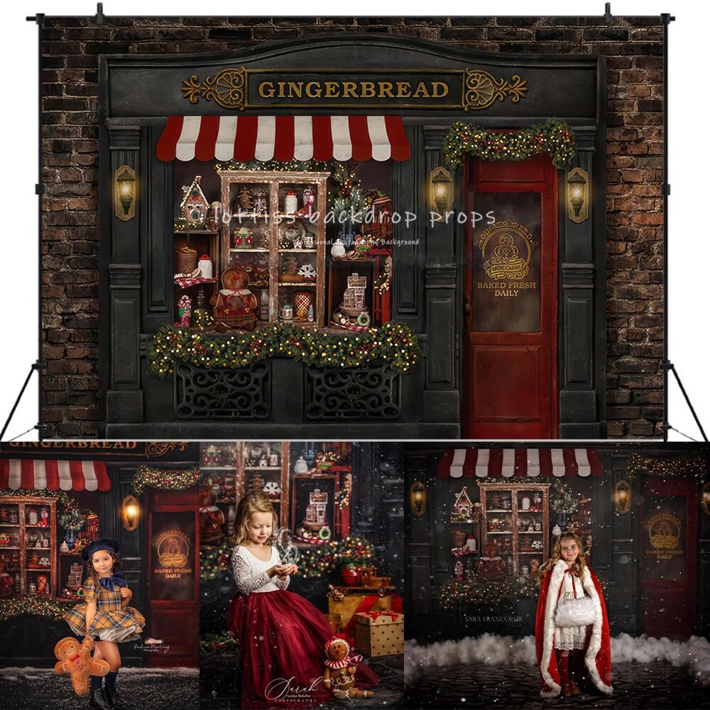 Magical Main Street Gingerbread Large Door Backdrops Kids Adult Photography Props Child Baby Photocall Christmas Background