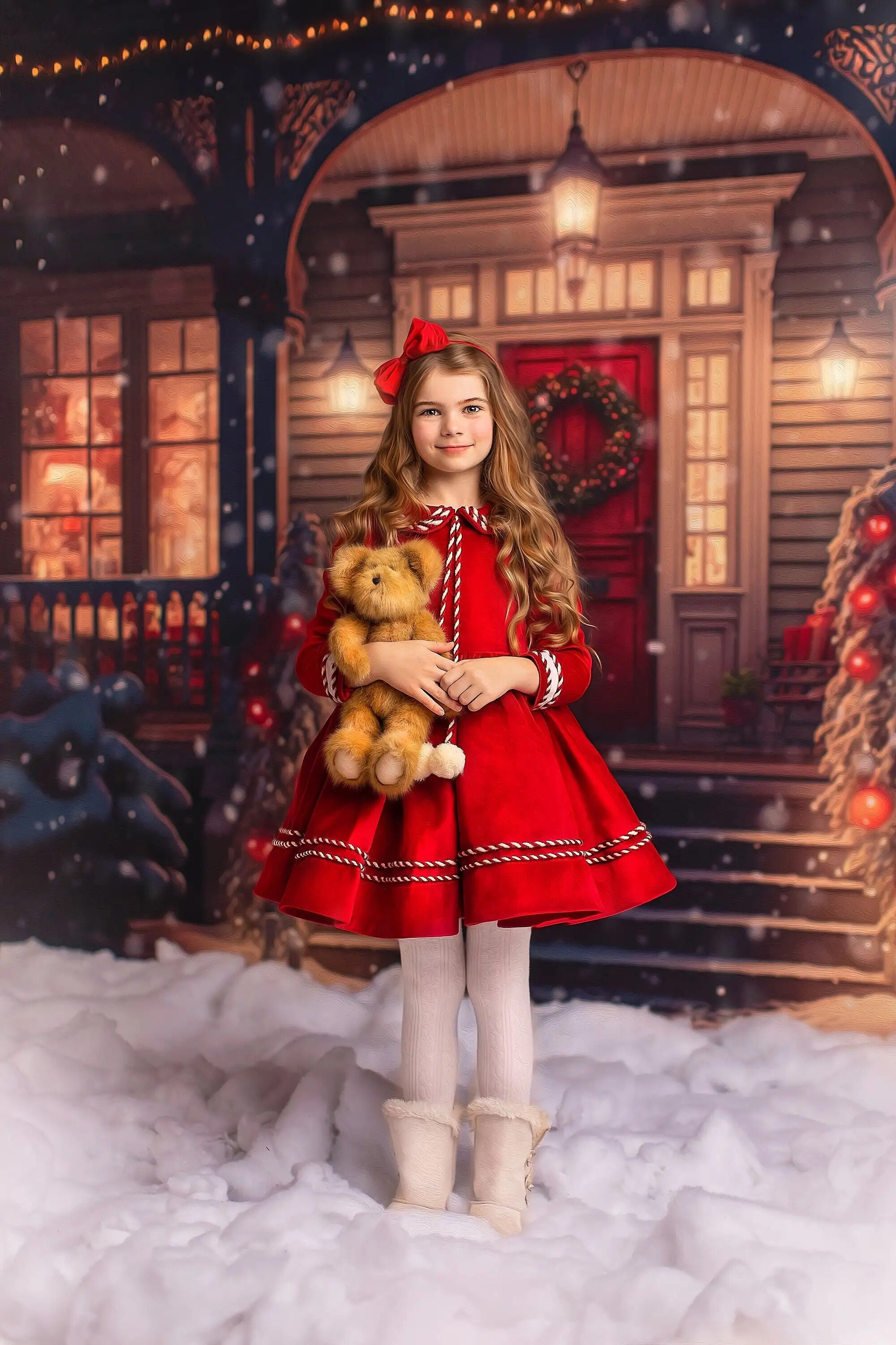 Eve of Christmas House Front Backdrops Kids Adult Photography Decors Child Baby Photocall Xmas Snowy Snowflake Background