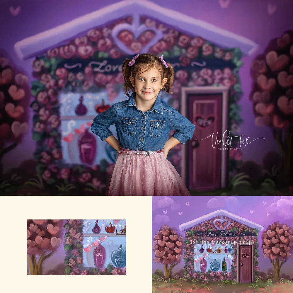 Love Shack Valentine Backdrops Kids Girl Photography Props Child Baby Birthday Cake Smash Decors Rose Wooden House Background