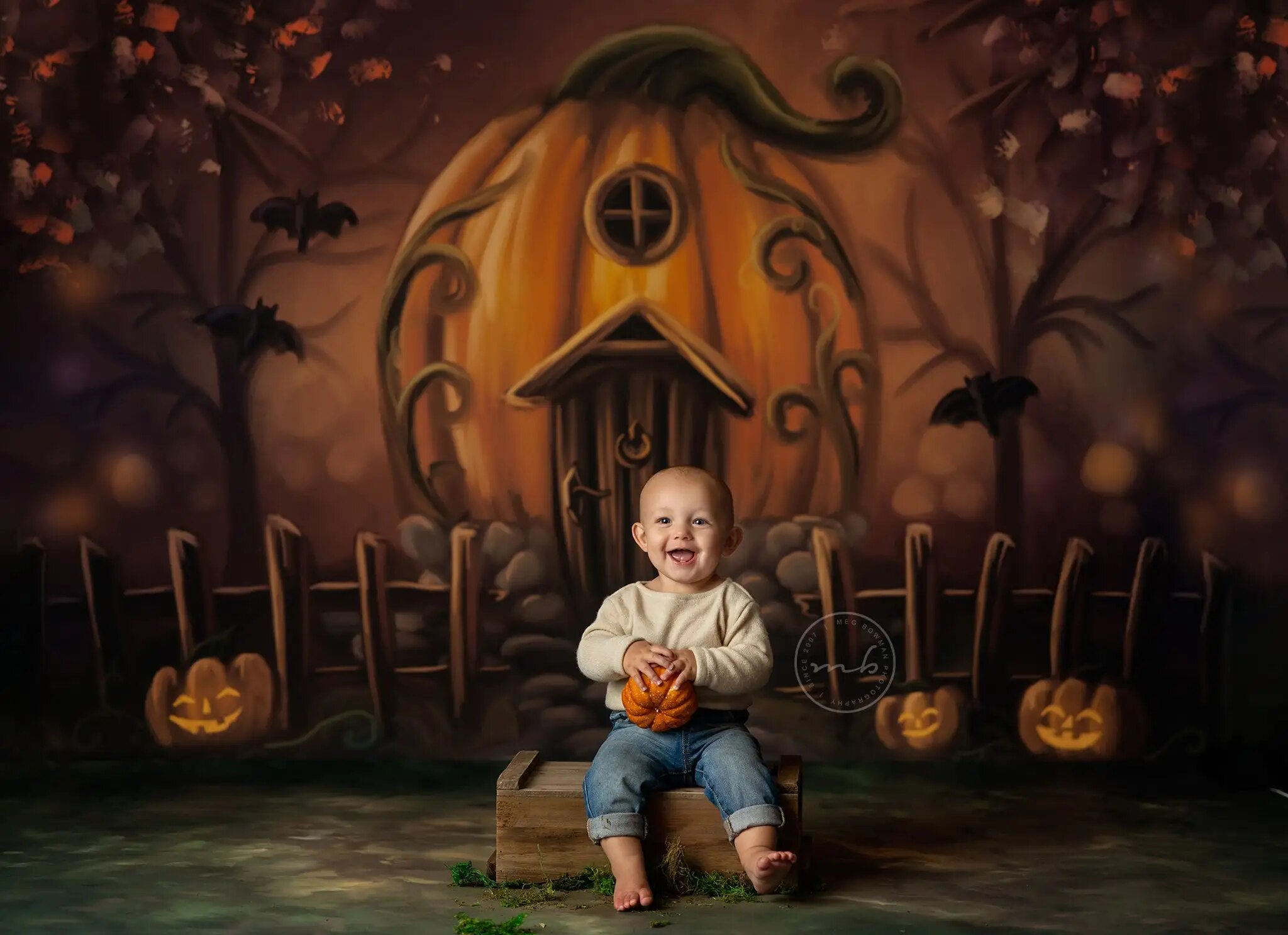 Arrière-plan de maison de citrouille effrayante d'halloween, accessoires de photographie pour enfants et bébés, gâteau d'anniversaire pour adultes et enfants, arrière-plan de Festival Smash 