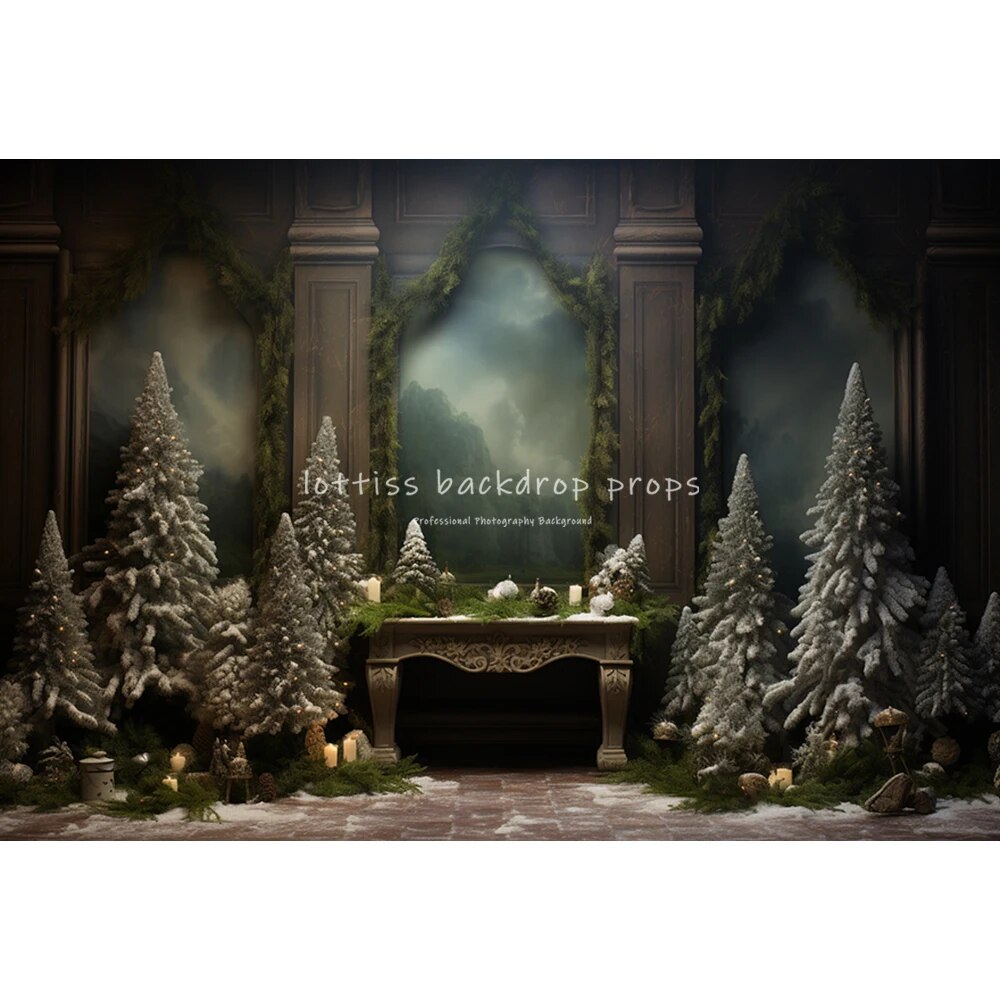 Christmas Tree Forest Scene Backdrops Kids Child Photography Props Child Baby Photocall Decors Xmas Tree Background