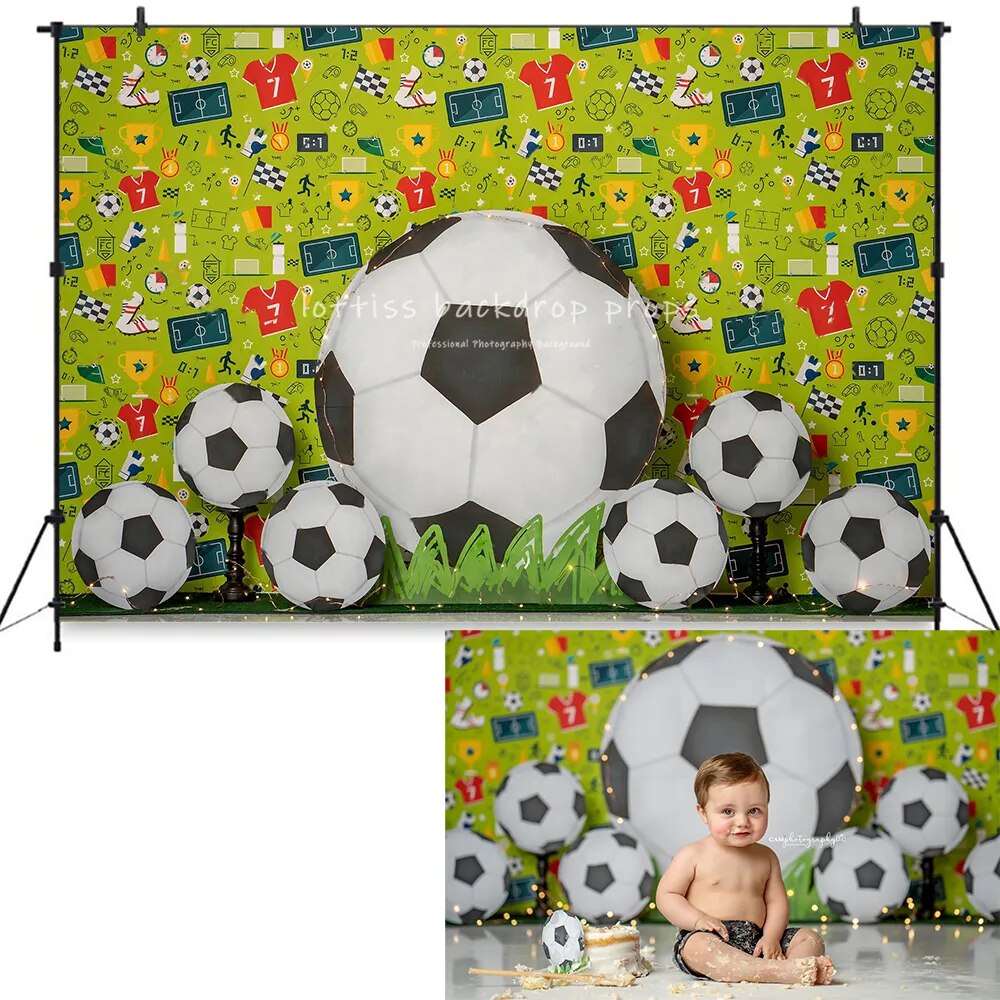 Arrière-plan de sport de Football, gâteau Smash pour enfants, accessoires d'anniversaire, coupe du monde pour bébés, Photocall, arrière-plan de héros de course à domicile 