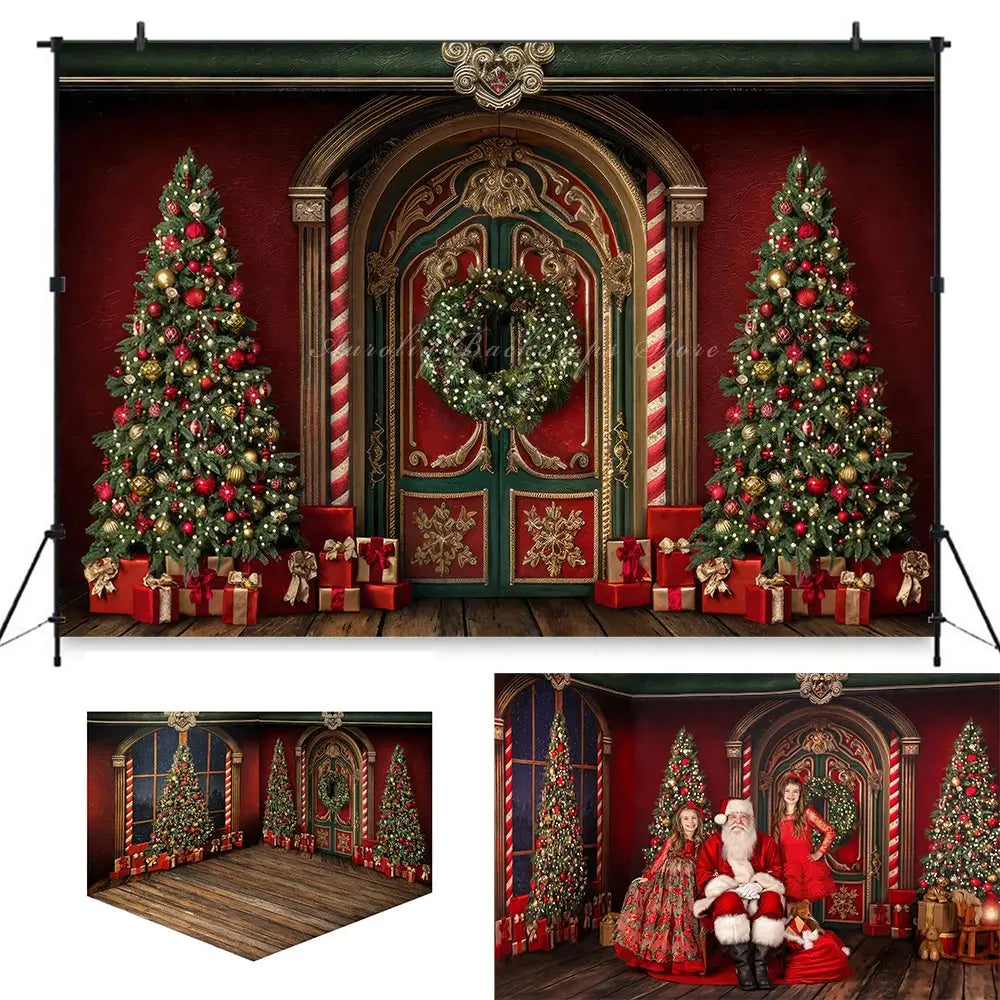 Santas Regal Workshop View Photo Backdrop Xmas Tree Decorated Adult Family Party Photocall Photograhy Background