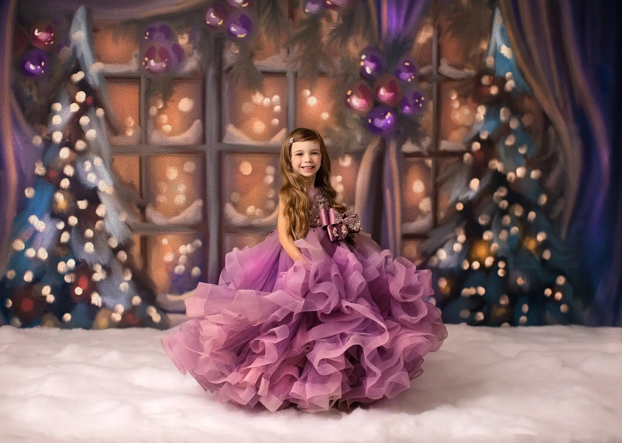 Winter Xmas Snowy House Backdrops Kids Gril Portrait Photography Child Adult Photocall Props Violet Holiday Cottage Backgrounds