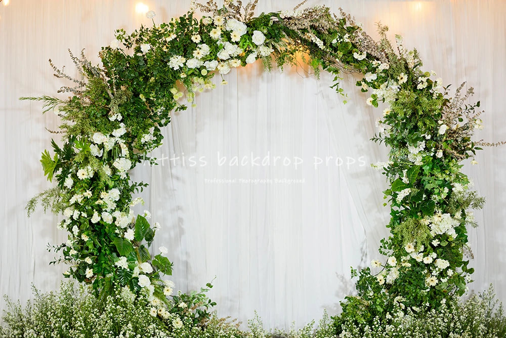 Wedding Ceremony Backdrops Adult Woman Photography Props Child Baby Photocall Decors Green Grass Floor Arch Door Background