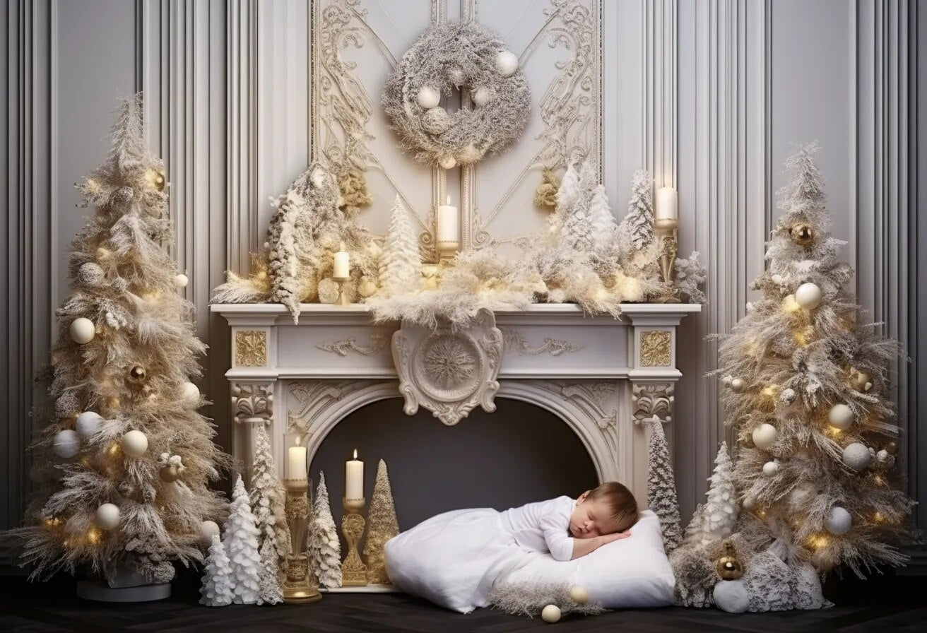 Christmas Gold Fireplace Backdrops Kids Baby Photography Props Child Adult Photocall Decors Xams Living Room Photo Background