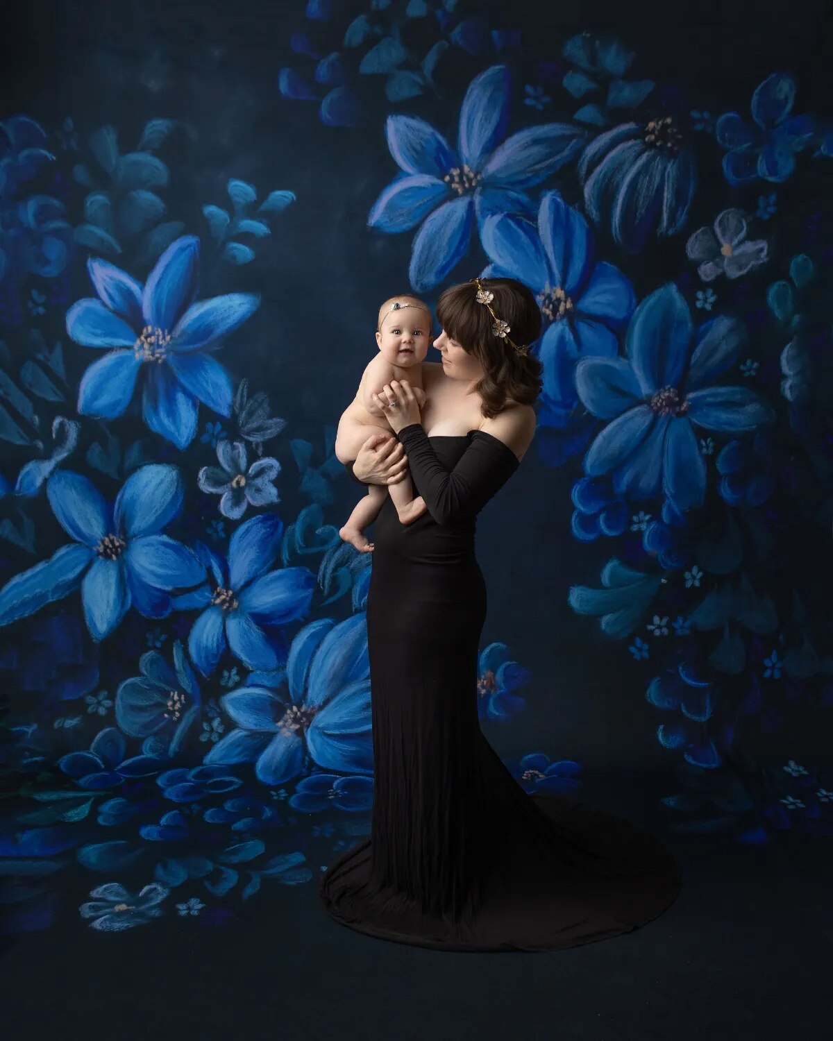 Oil Painting Blue Flowers Backdrops Pregnant Maternity Baby Portraits Studio Newborn Floral Photo Shoot Background Props