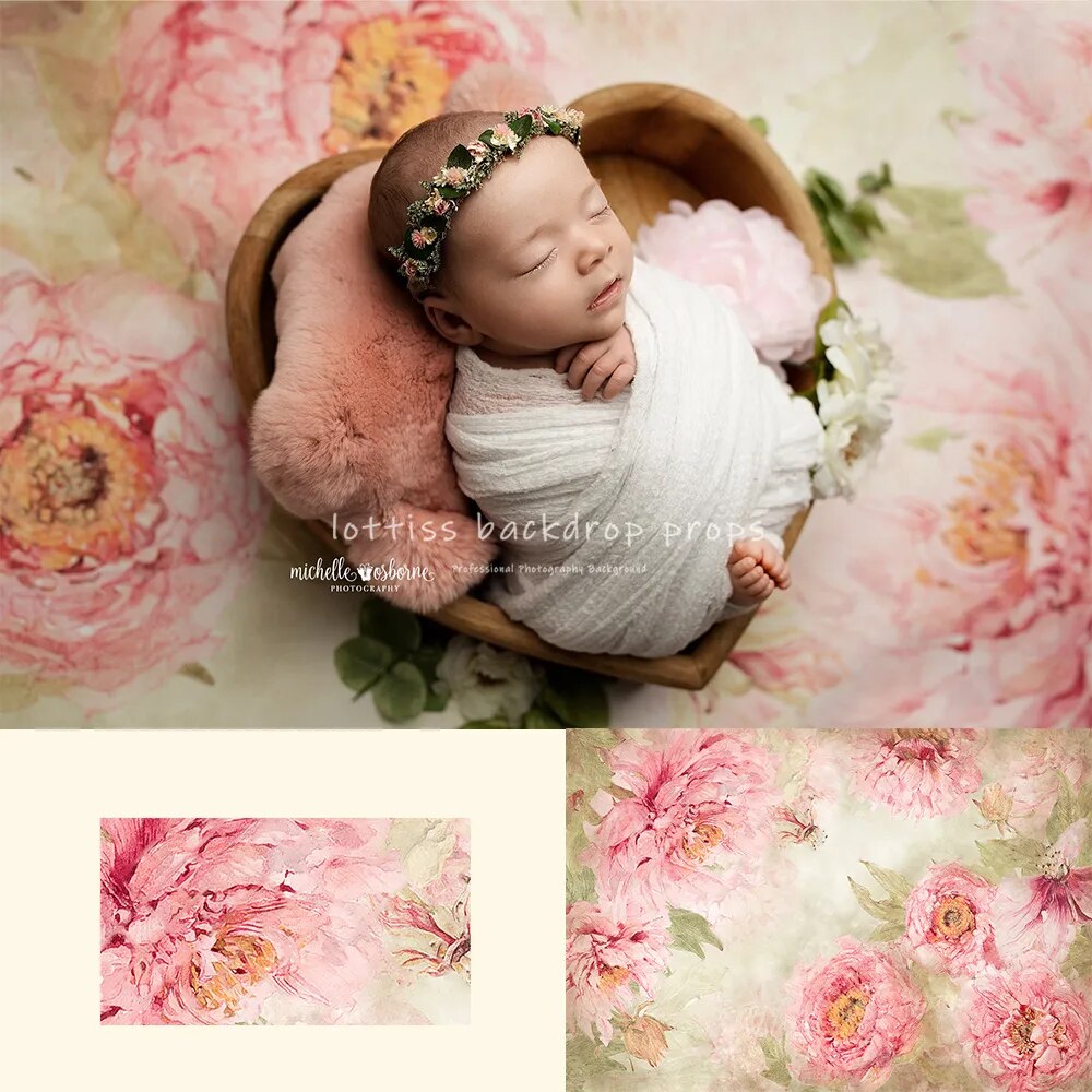 Fine Art Floral Kids Photography Backdrops Baby Child Newborn 1st Birthday Props Abstract Texture Hand Painted Flower Background