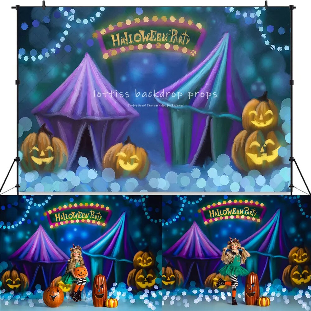 Halloween Party Backdrops Adult Child Photography Circus Tent Pumpkin Lantern Decors Birthday Cake Smash Festival Backgrounds