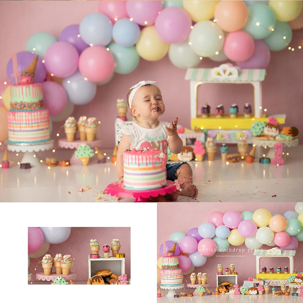 Candy Balloons Backdrops Kids Baby Photography Props Girl Child 1st Birthday Cake Smash Backgrounds