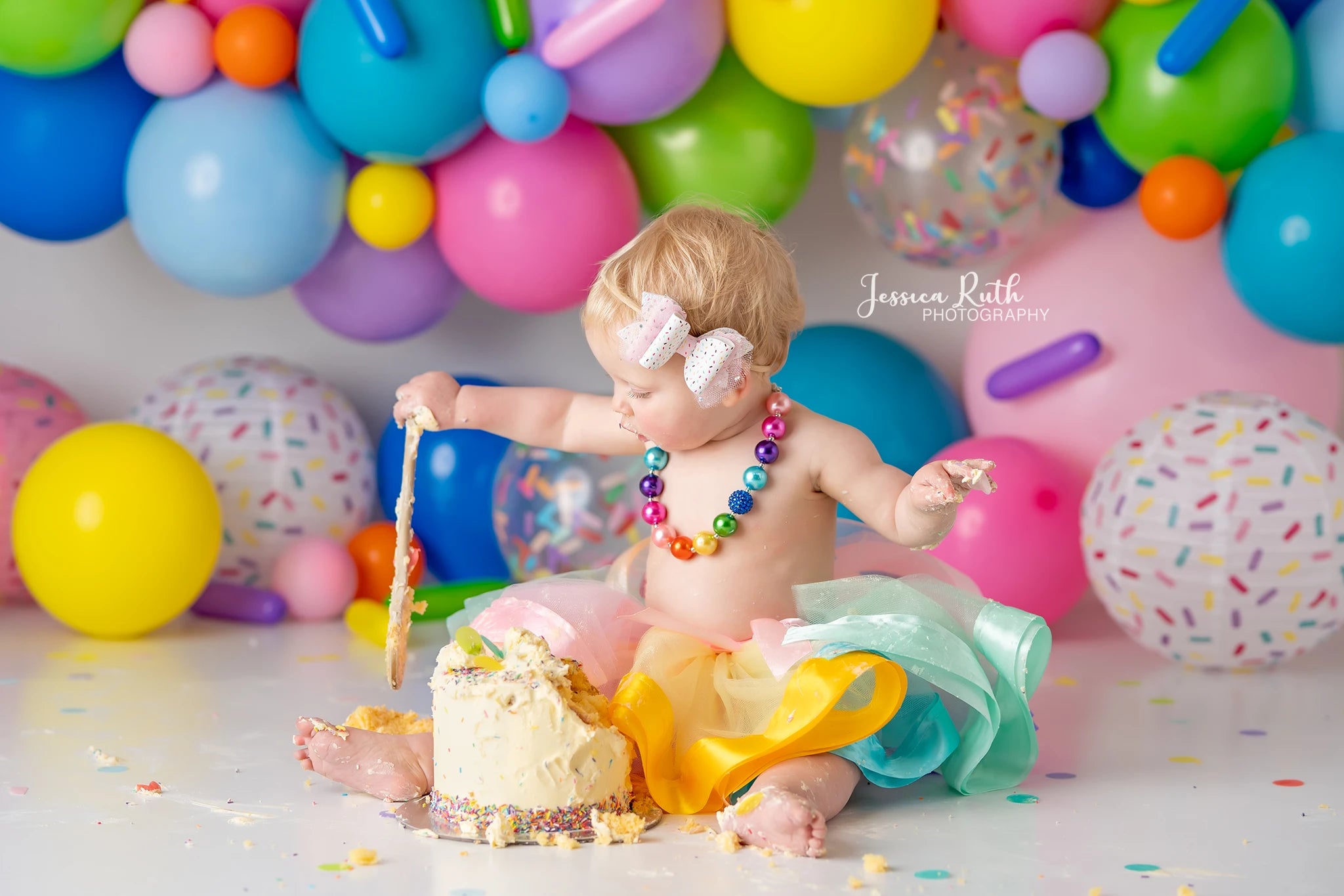 Rainbow Balloons Backdrop Kids Baby Cake Smash Photography Props Floral Child Girls Adult Birthday Studio Backgrounds