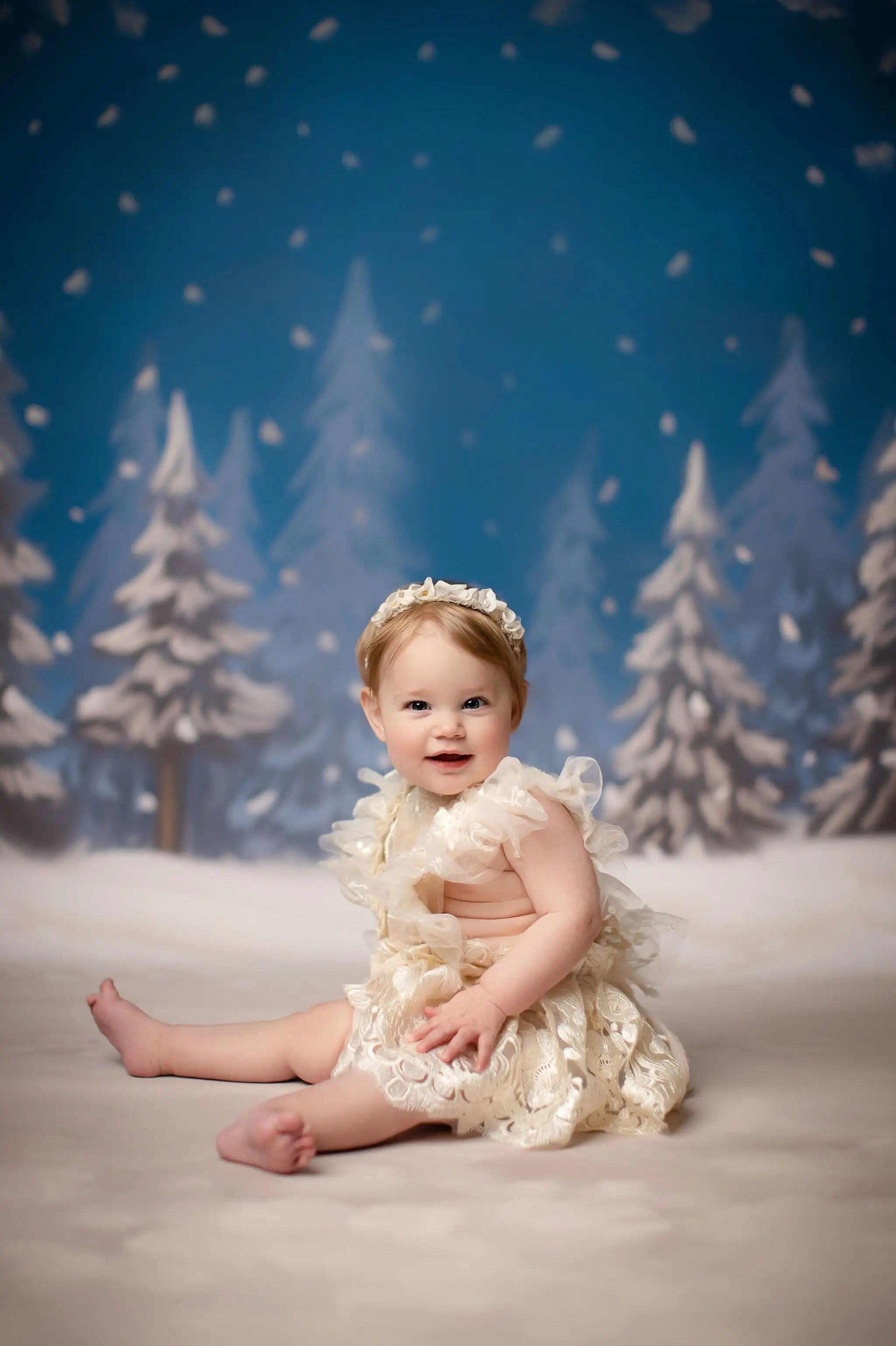 Arrière-plan de forêt enneigée, accessoires de Portrait de noël pour enfants et adultes, flocons de neige d'hiver, arrière-plan d'arbres au sol pour studio photo 