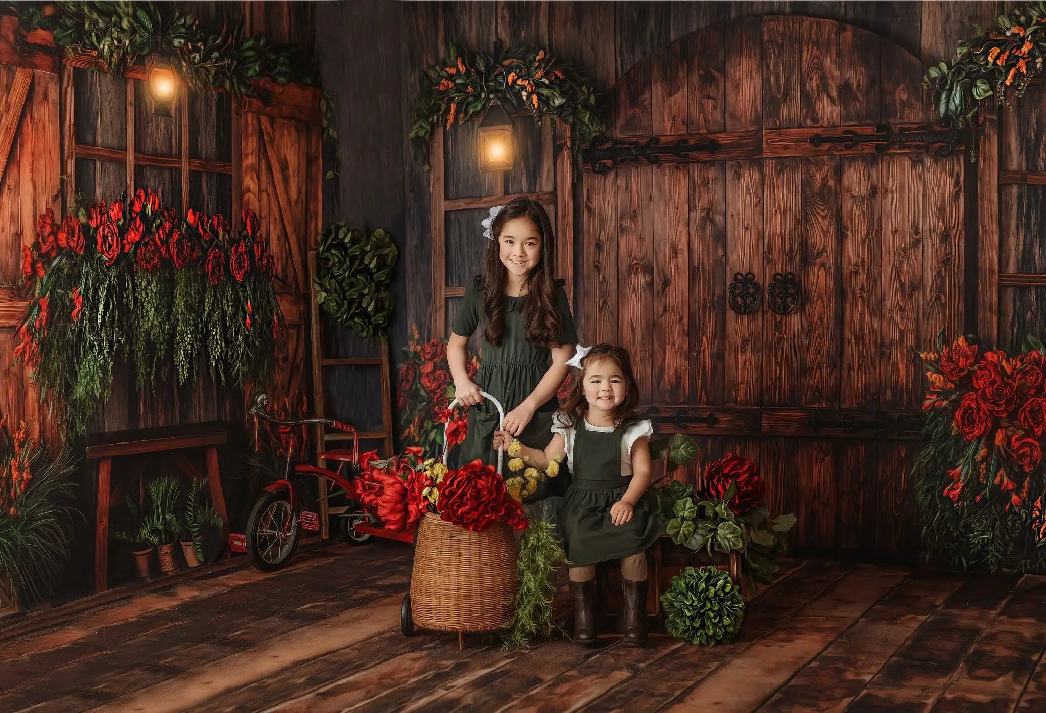 Spring Hideaway Garden Room Backdrops Kids Girl Photography Prop Child Adult Photocall Decors Rose Floral Wooden Door Background