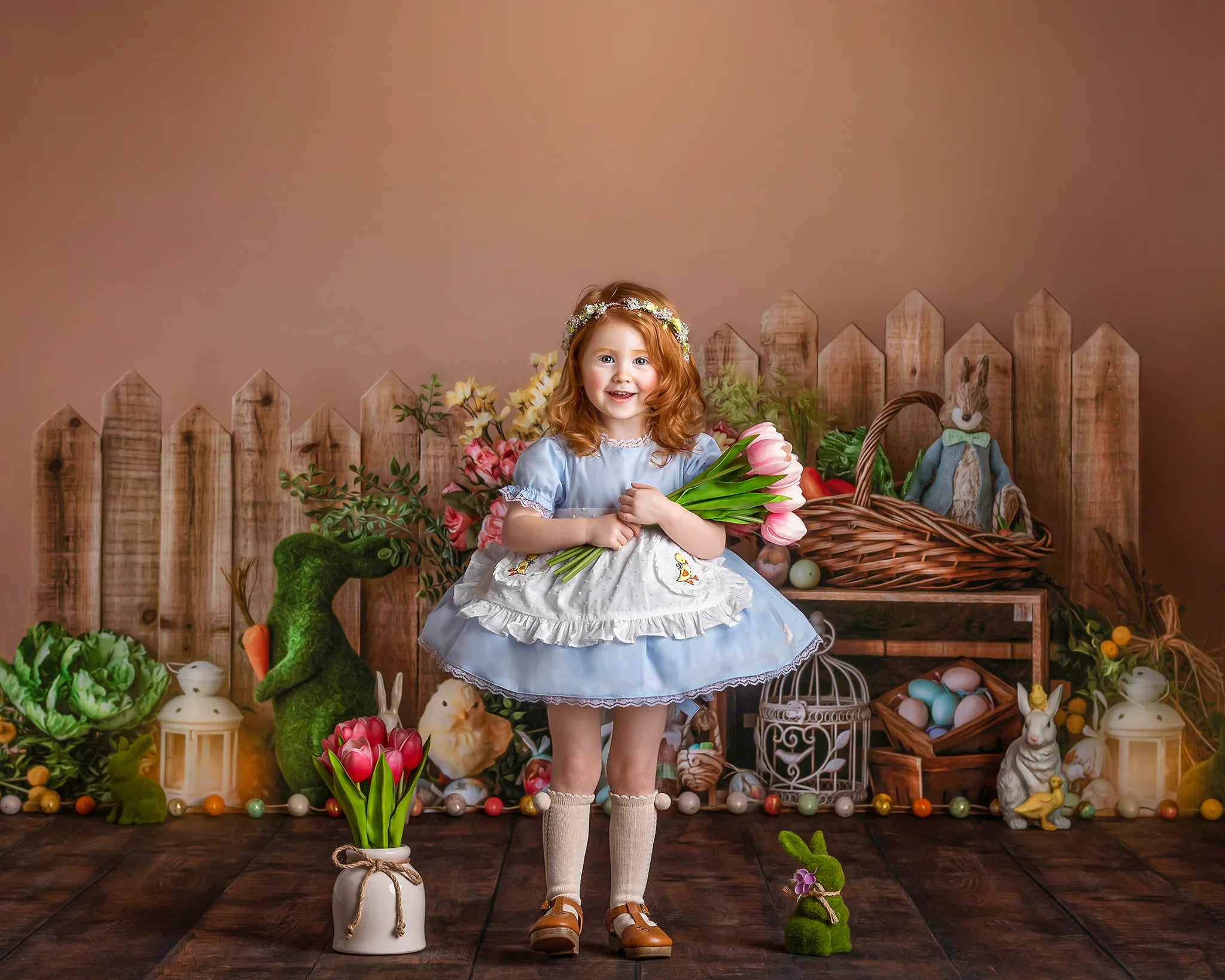 Spring Floral Garden Backdrops Kids Baby Photography Props Child Girl Birthday Cake Smash Photocall Bunny Flower Photo Backdrops