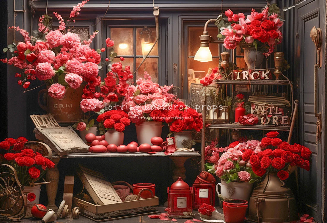 Valentine's Day Shop Front Backdrops Kids Baby Photography Props Child Adult Photocall Rose Floral Kitchen Photocall Backgrounds