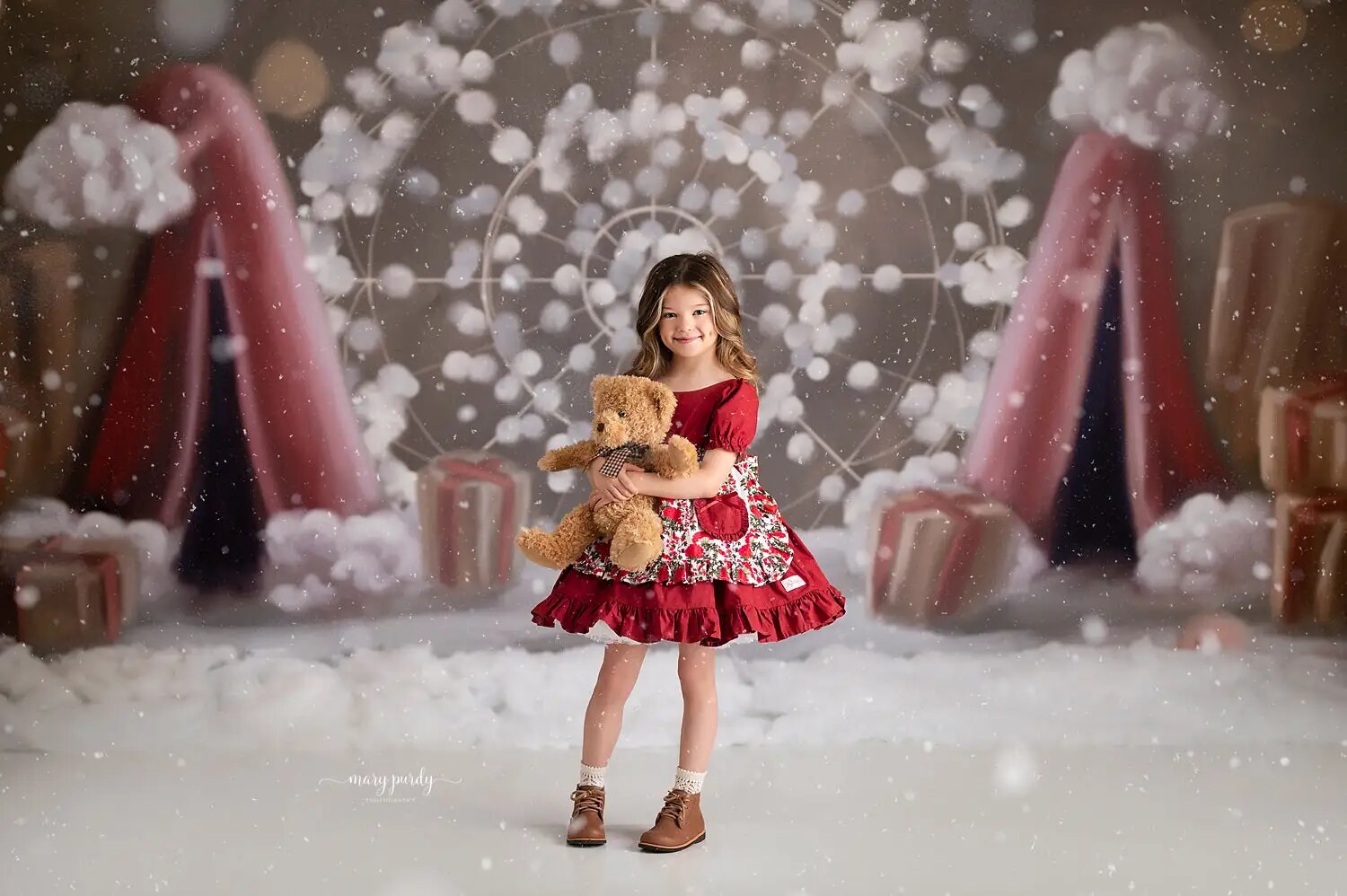 Arrière-plan de grande roue de noël, Portrait d'enfant et d'adulte, accessoires de photographie de bébé, cirque d'hiver, décors d'arbres de noël, studio photo 