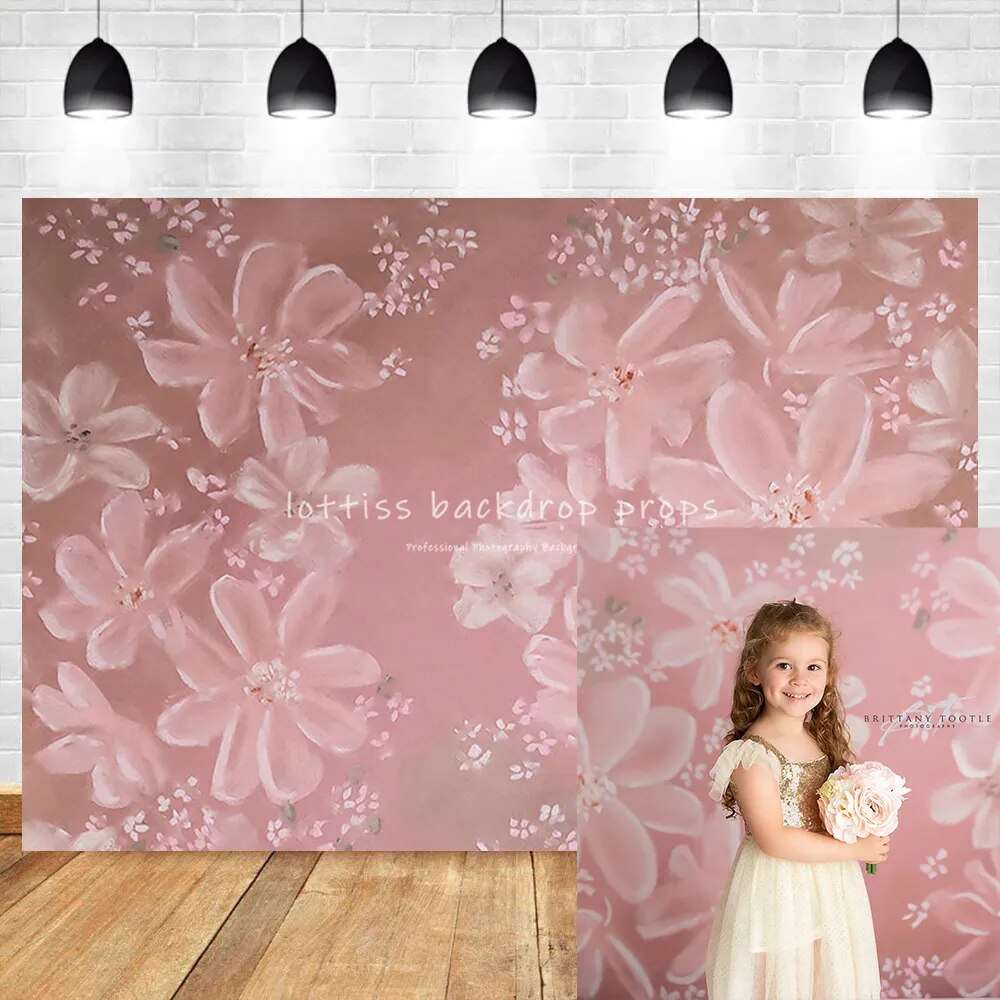 Abstract Pink Floral Photography Backdrop Adult Portrait Hand Painted Flowers Children Birthday Art Photocall Background