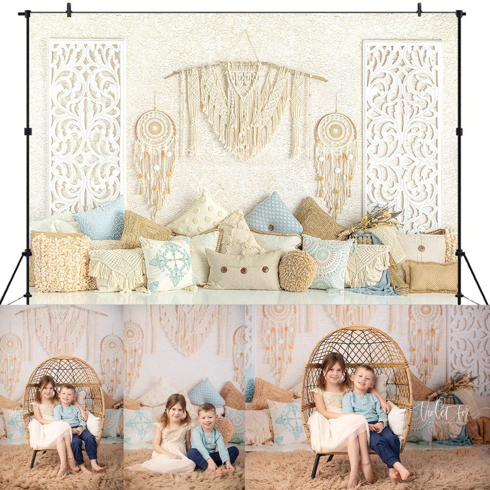 Spring Boho Backdrops Kids Girl Photography Child Adult Photocall Decors Tassel Decor Curtain Backgrounds