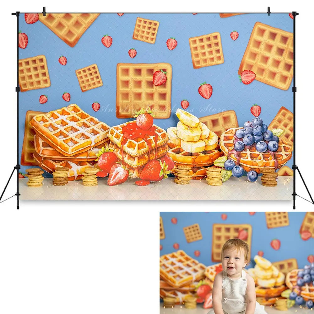 Waffle Breakfast Birthday Backdrop Kids Baby Cake Smash Photography Props Child Adult Photo Shoot Backgrounds