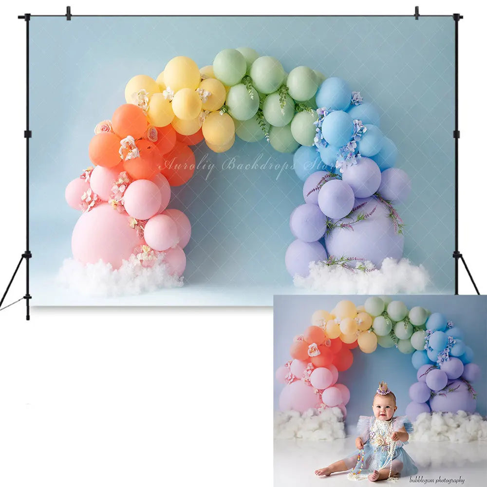 Pretty Balloons Wall Backdrop Kids Baby Cake Smash Photography Props Rainbow Floral Child Girls Adult Photoshoot Backgrounds