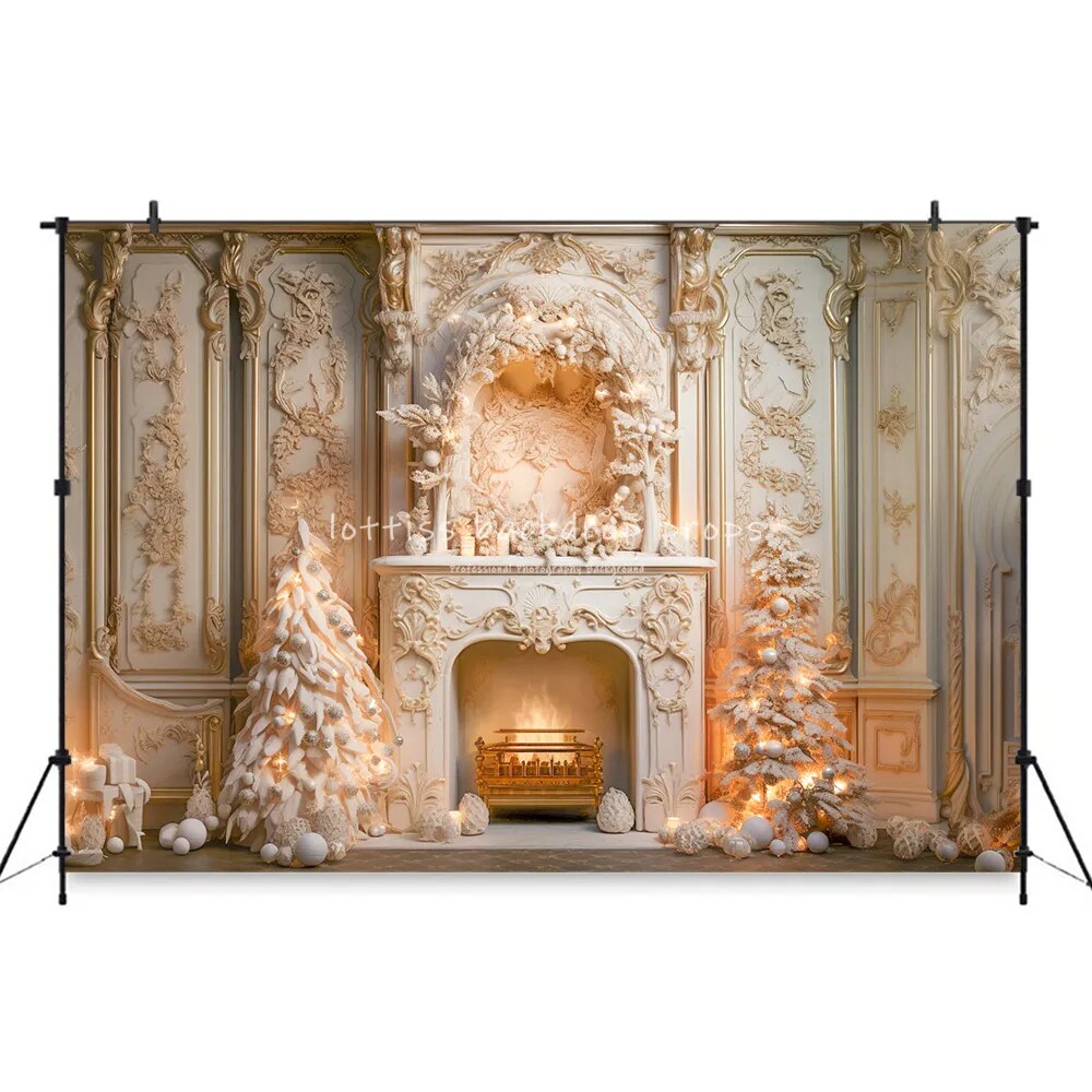 Christmas Luxury Fireplace Backdrops Kids Girl Photography Child Adult Festival Photocall Castle Living Room Background