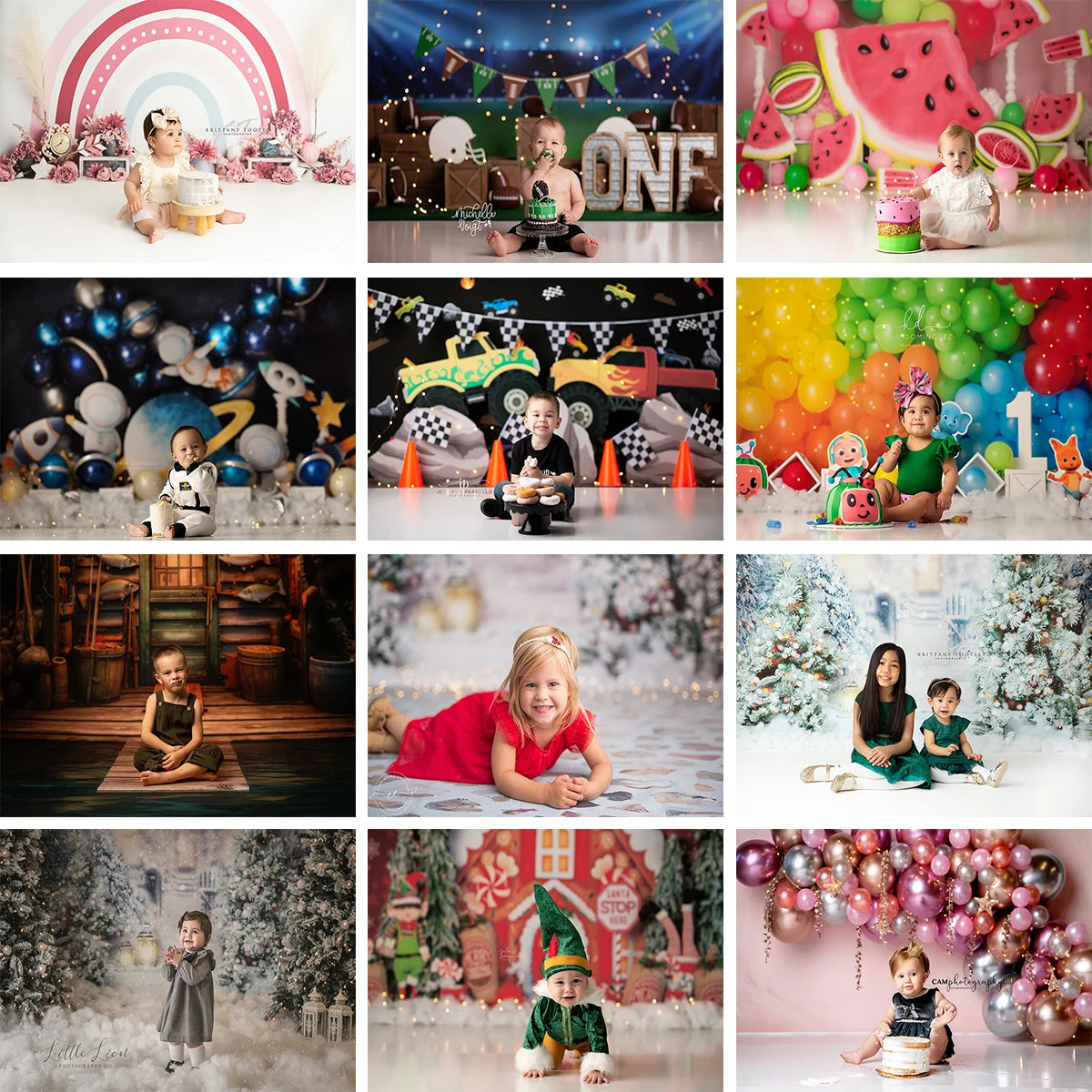 Boho Rainbow Kids Baby Cake Smash Photography Backdrop Balloon Arch Winter Wonderland Photocall Decors Child Adult Backgrounds