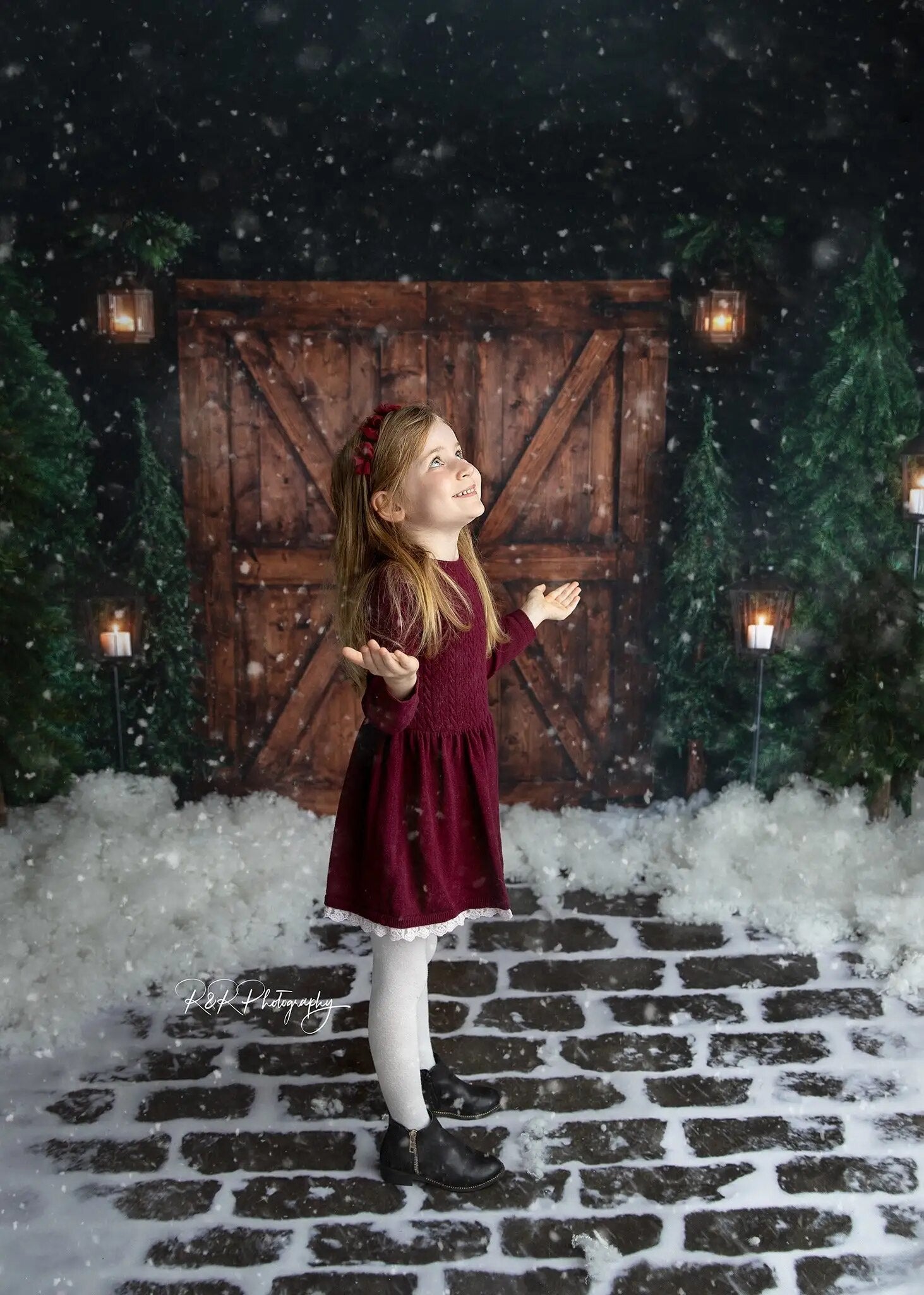 Evening Snowy Winter Barn Door Backdrops Kids Photography Child Baby Photocall Props Christmas Wood Snow Forest Background