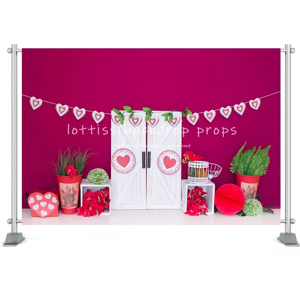 Valentine's Day Photography Backdrop Cake Smash Romantic Scenes Wedding Background Floral Red Rose Heart Love Photocall Banner