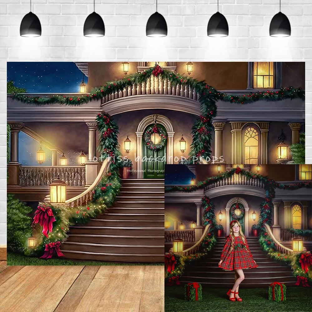 Christmas Castle Photography Backdrops Children Family Photocall Baby Girl Xmas House Door Festival Background