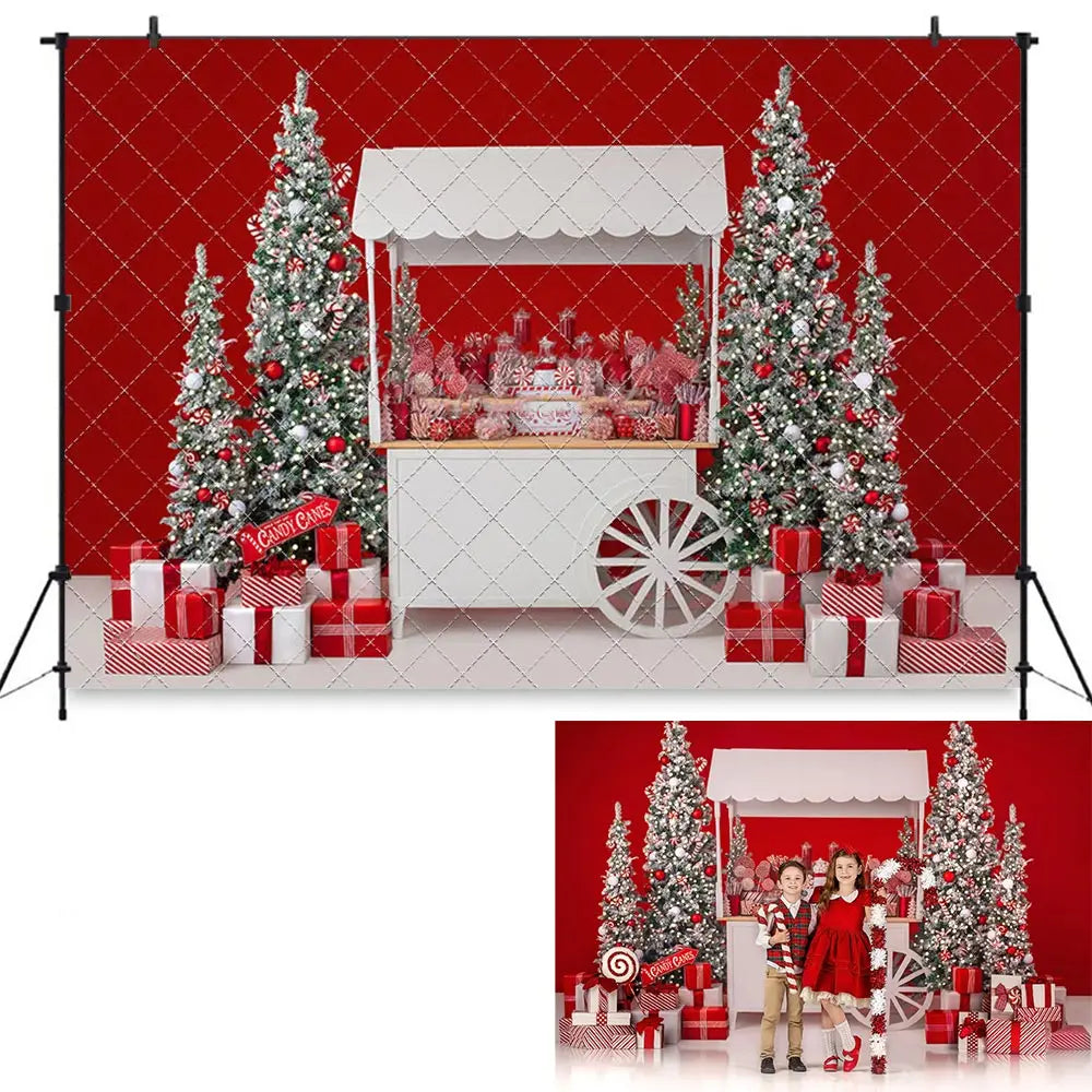 Candy Cane Sweets Cart Backdrop Happy Christmas Kids Baby Cake Smash Photography Props Child Girls Birthday Studio Backgrounds