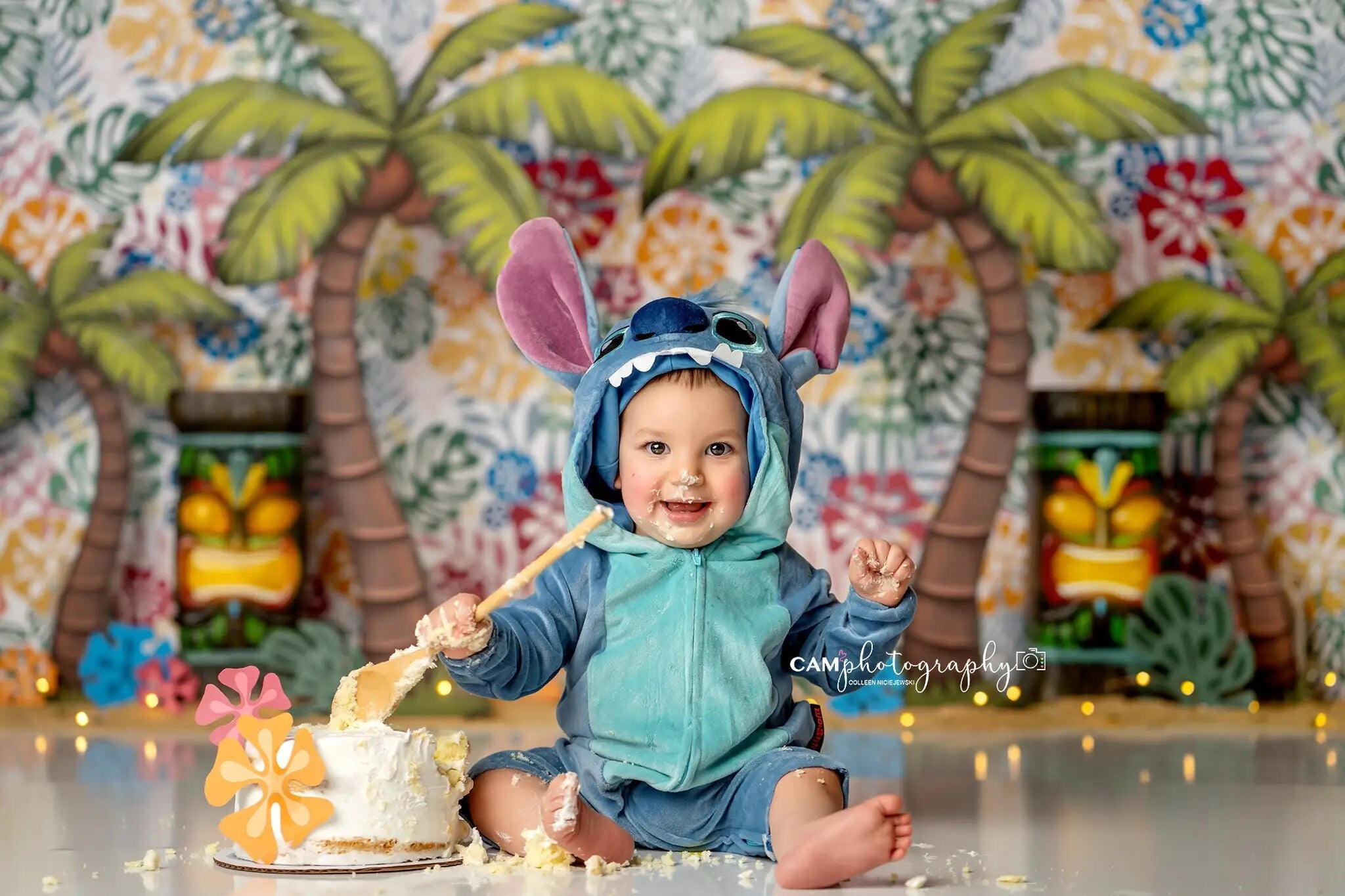 Arrière-plan de palmiers d'été, arrière-plan de gâteau pour enfants et bébés, accessoires de photographie, pour séance photo de plage pour enfants et adultes 