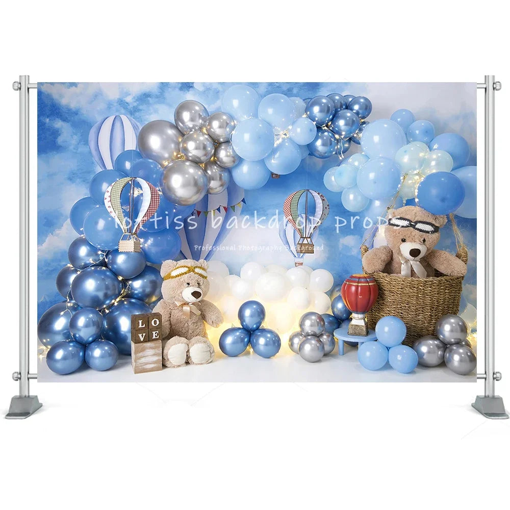 Toy Bear Photography Background Baby Shower Balloons Party Newborn Cake Smash Poster Kids Portrait Backdrop Family Photocall