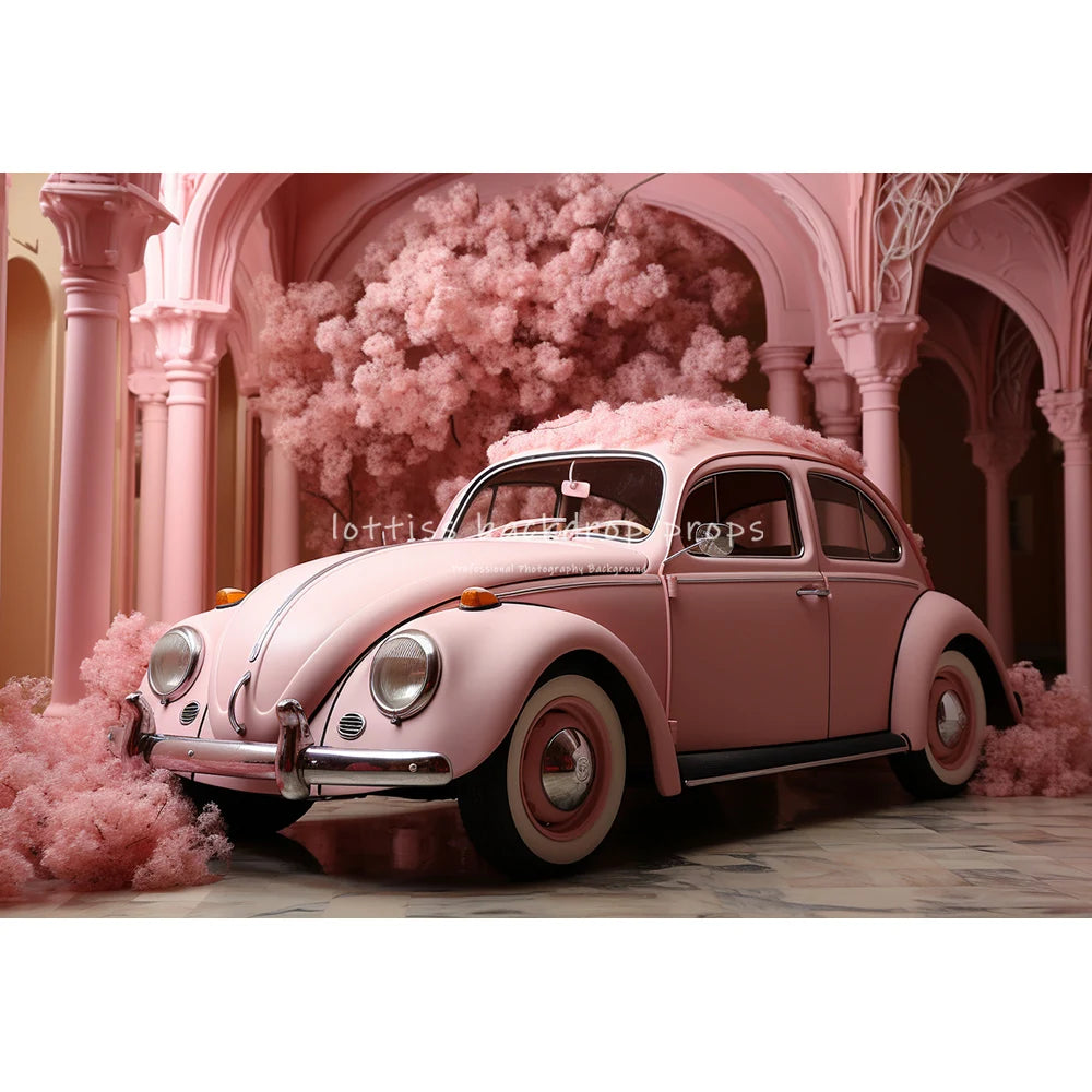 Valentine's Day Pink Floral Car Backdrops Kids Baby Photogrpahy Child Lover Photocall Rose Red Heart Festival Backgrounds