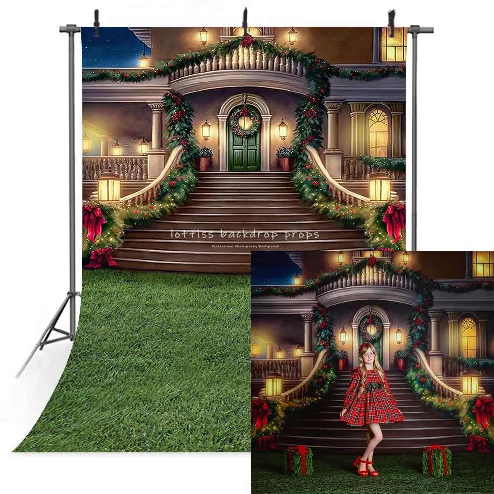 Christmas House Photography Backdrops Children Family Photocall Baby Girl Xmas Wooden Door Festival Background