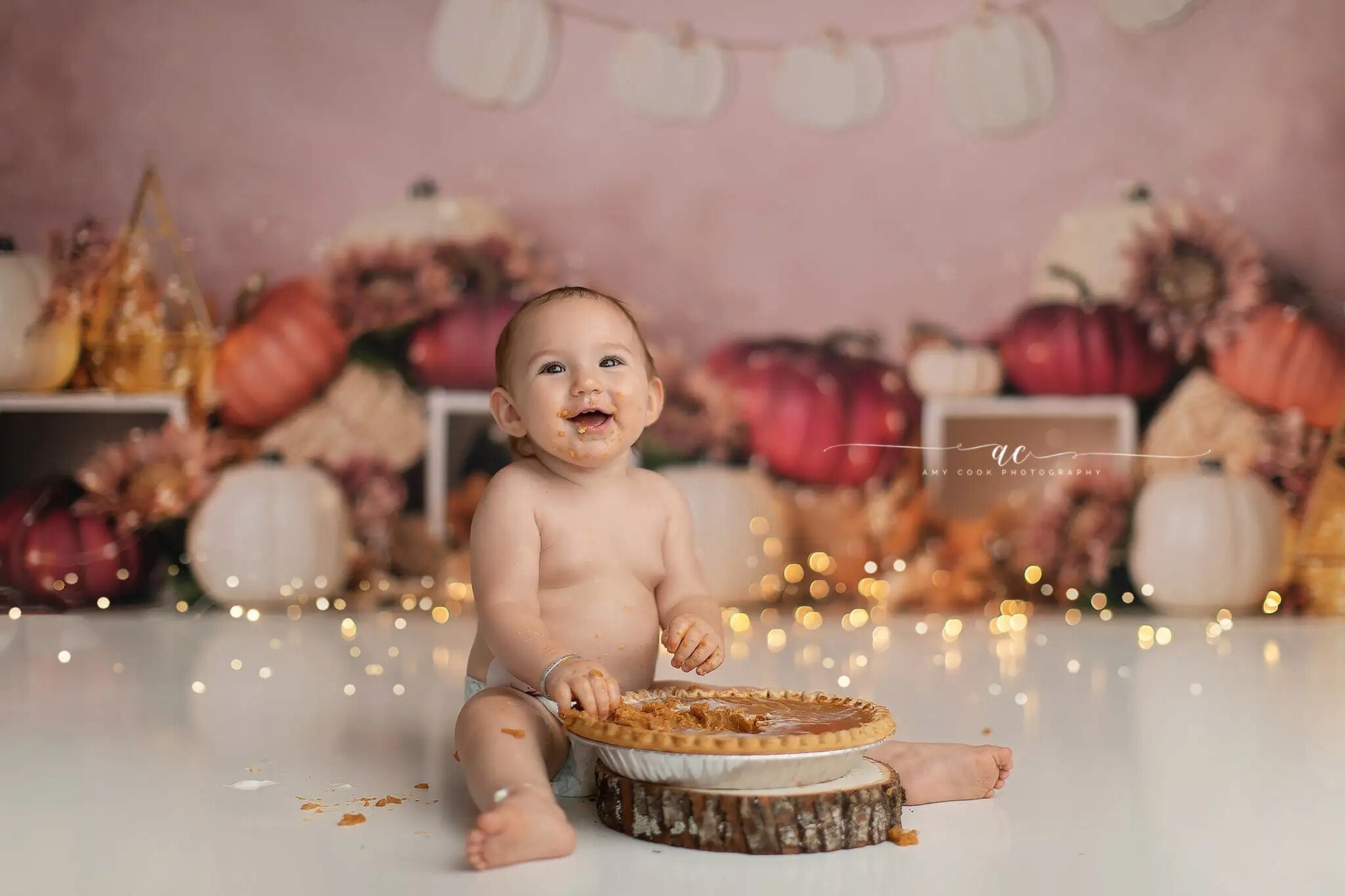 Arrière-plan sur le thème de la citrouille rose, accessoires de gâteau d'anniversaire pour enfants filles, décors pour séance photo pour bébés et enfants, arrière-plan de ferme de récolte d'automne 