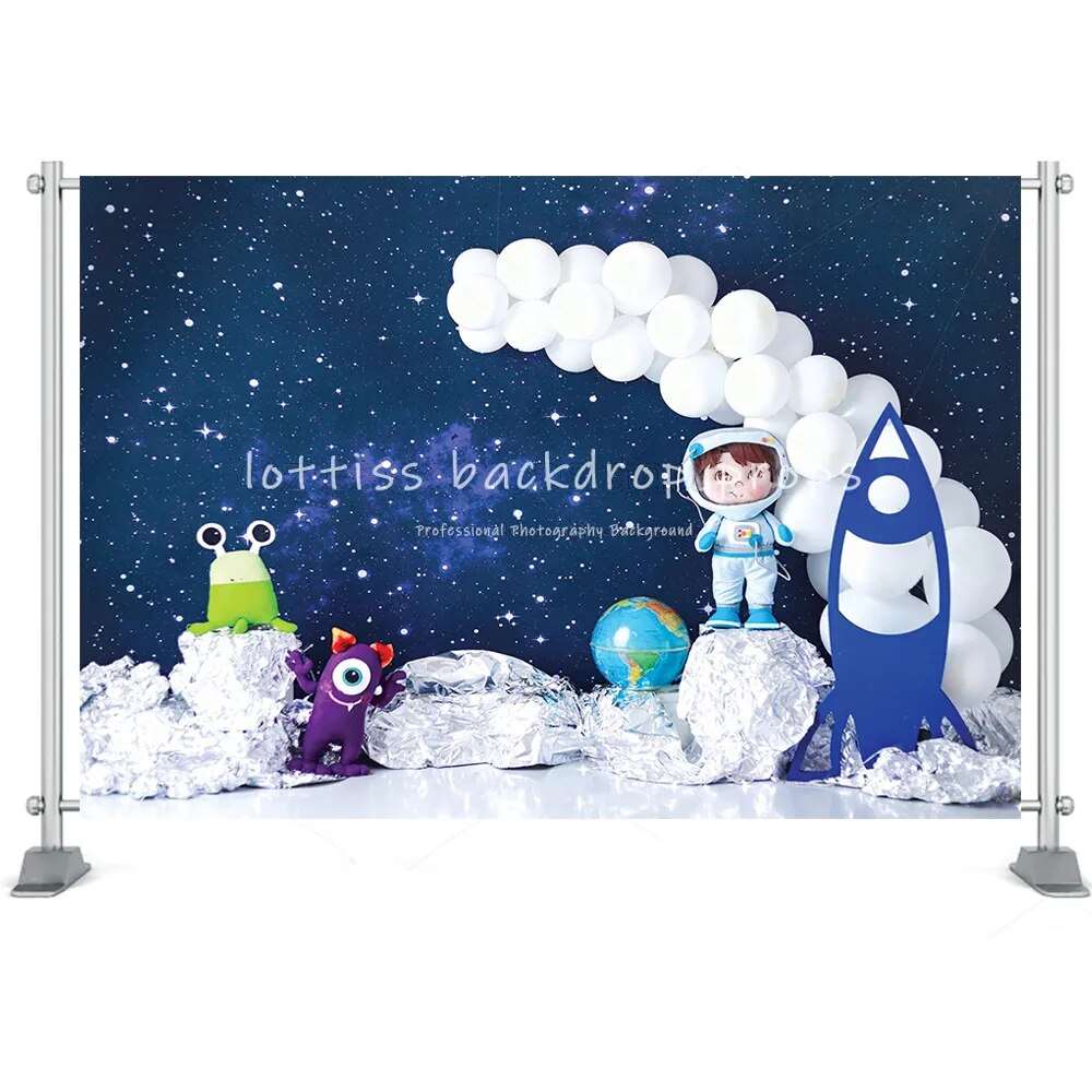 Astronaut Space Backdrop Kids Cake Smash Photography Stars Mars 1st Birthday Party Universe Starry Sky Decor Props Photostudio