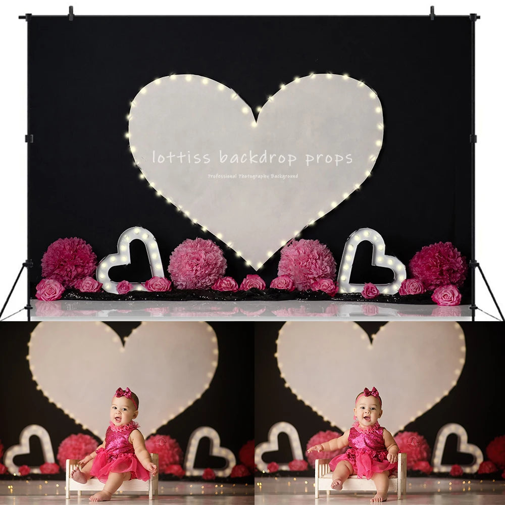 Hearts On Fire Valentine Day Backdrops Kids Adult Photography Props Child Baby Birthday Cake Smash Photocall Decors Background